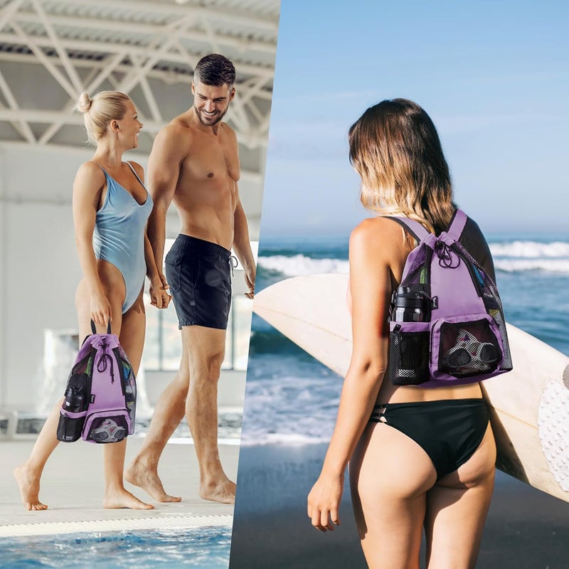 Timoxi Swim Bag Beach Backpack with Padded Shoulder Strap Mesh Backpack with Wet Pocket for Swimming, Gym - Image 2